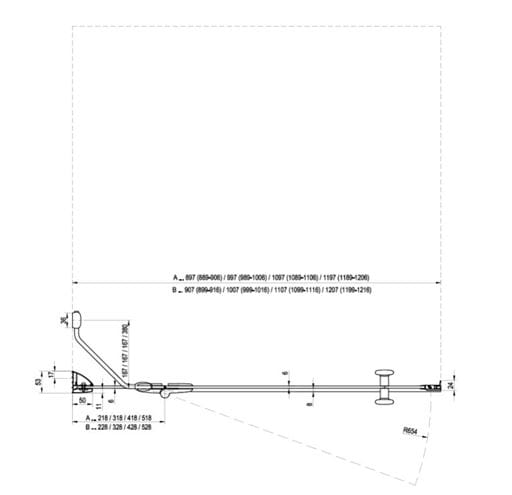 RAVAK SMARTLINE SMSD2 120 A sprchové dvere 120x190 cm, krídlové, ľavé, chróm/sklo transparent 0SLGAA00Z1 Technický nákres