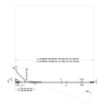RAVAK SMARTLINE SMSD2 120 A sprchové dvere 120x190 cm, krídlové, ľavé, chróm/sklo transparent 0SLGAA00Z1 Technický nákres