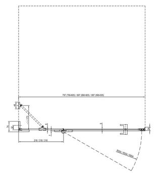 RAVAK BRILLIANT BSD2 90L sprchové dvere 90x195 cm, krídlové, ľavé, chróm/sklo transparent 0UL7AA00Z1 Technický nákres