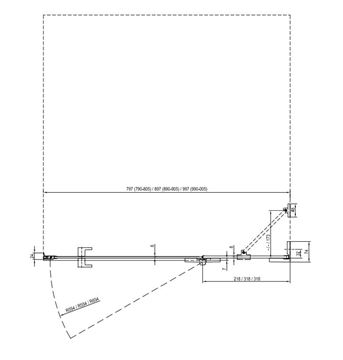 RAVAK BRILLIANT BSD2 90R sprchové dvere 90x195 cm, krídlové, pravé, chróm/sklo transparent 0UP7AA00Z1 Technický nákres