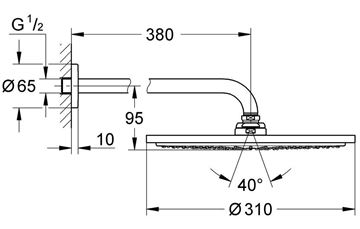 GROHE RAINSHOWER COSMOPOLITAN 310 horná sprcha pr. 310 mm, s ramenom, Water Saving, brúsený Hard Graphite 26066AL0 Technický nákres