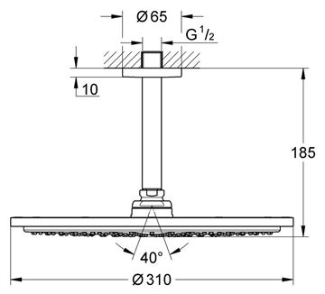 GROHE RAINSHOWER COSMOPOLITAN 310 horná sprcha pr. 310 mm, s ramenom, Water Saving, chróm 26067000 Technický nákres