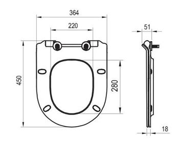RAVAK VITA WC sedadlo Slim, SoftClose X01861 Technický nákres