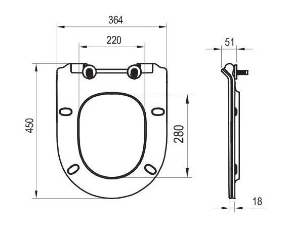 RAVAK VITA WC sedadlo Slim, SoftClose X01861 Technický nákres