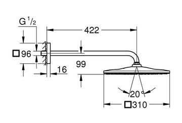 GROHE RAINSHOWER MONO 310 CUBE horná sprcha 310x310 mm, s ramenom, Water Saving, chróm 26564000 Technický nákres