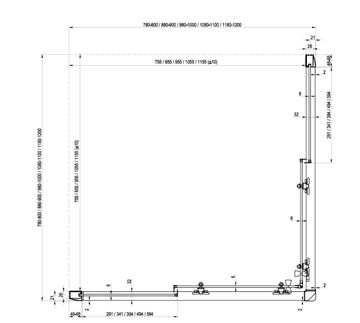 RAVAK BLIX BLRV2K 80 sprchové dvere 80x190 cm, posuvné, biela/sklo grape 1XV40100ZG Technický nákres