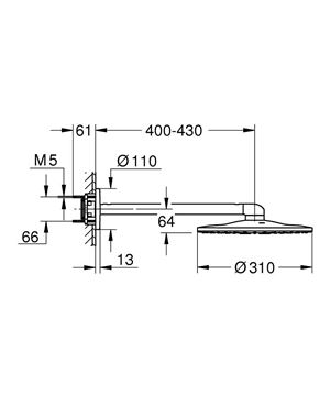 GROHE RAINSHOWER SMARTACTIVE 310 horná sprcha pr. 310 mm, 2 prúdy, s ramenom, phantom black 22123KF0 Technický nákres