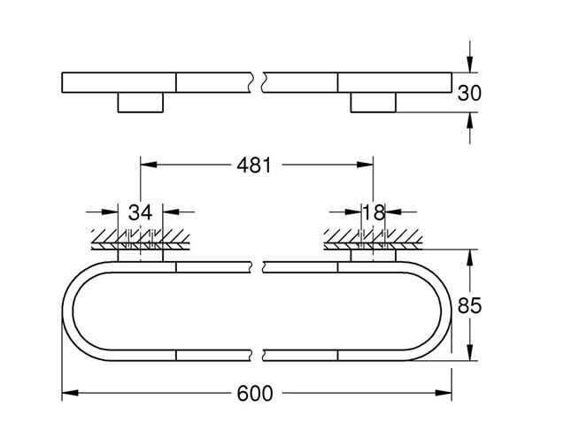 GROHE SELECTION držiak uteráka 600 mm, hard graphite 41056A00 Technický nákres