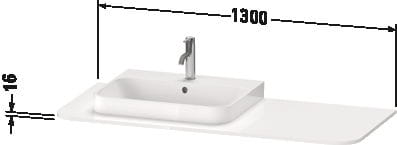 DURAVIT HAPPY D.2 doska pod umývadlo s výrezom 130x55x1,6 cm, orech HP031KM6969 Technický nákres