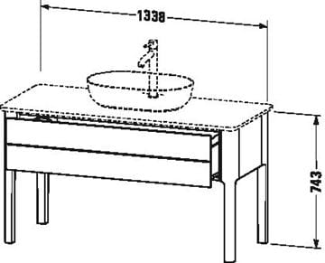 DURAVIT LUV skrinka pod umývadlo 133,8x57x74,3 cm, 1 zásuvka, Push-open, Stone šedá satén mat LU956109292 Technický nákres