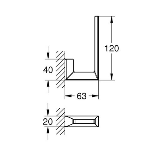 GROHE SELECTION CUBE držiak toaletného papiera, nástenný, chróm 40784000 Technický nákres
