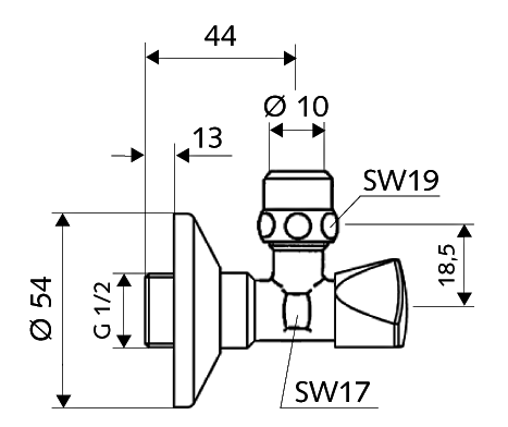 SCHELL SANLAND rohový ventil 1/2"x3/8", chróm 970330000 Technický nákres