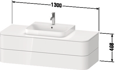 DURAVIT HAPPY D.2 PLUS skrinka pod umývadlo 130x40,8x55 cm, 2 zásuvky, Push-open, Graphit super matt HP497208080 Technický nákres