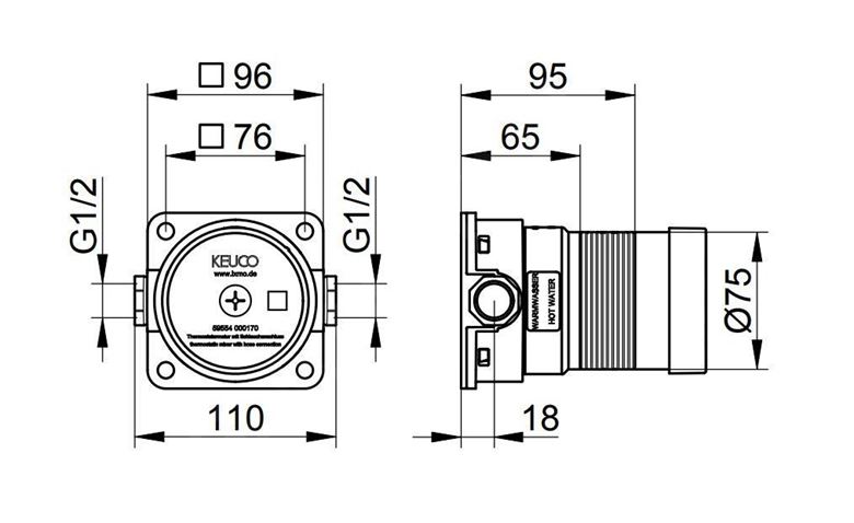 KEUCO IXMO podomietkové teleso DN15 59554000170 Technický nákres