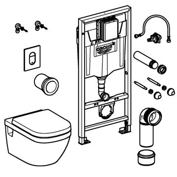 GROHE RAPID SL závesné WC s montážnym prvkom GROHE RAPID SL, Rimless splachovanie, SoftClose sedadlo, chrómové tlačidlo 36503000 Obrázek - fotka