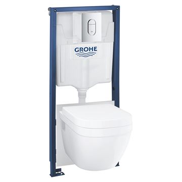 GROHE RAPID SL závesné WC s montážnym prvkom GROHE RAPID SL, Rimless splachovanie, SoftClose sedadlo, chrómové tlačidlo