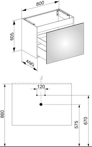 KEUCO PLAN skrinka pod umývadlo 80x49x60, 5 cm, 1 zásuvka, hľuzovka 32962140000 Obrázek - fotka