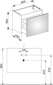 KEUCO PLAN skrinka pod umývadlo 80x49x60, 5 cm, 1 zásuvka, hľuzovka 32962140000 Obrázek - fotka