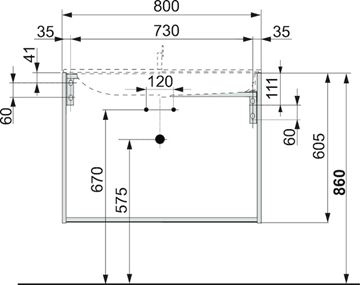 KEUCO PLAN skrinka pod umývadlo 80x49x60, 5 cm, 1 zásuvka, hľuzovka 32962140000 Technický nákres
