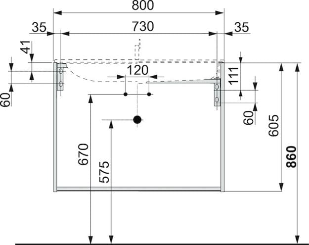 KEUCO PLAN skrinka pod umývadlo 80x49x60, 5 cm, 1 zásuvka, hľuzovka 32962140000 Technický nákres