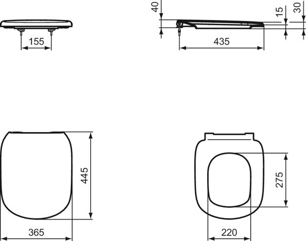 IDEAL STANDARD TESI WC sedadlo, SoftClose, hodvábna čierna T3529V3 Technický nákres
