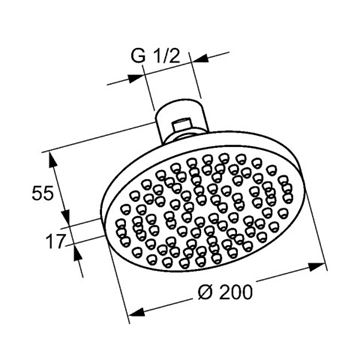 KLUDI A-QA horná sprcha pr. 200 mm, chróm 6651005-00 Technický nákres