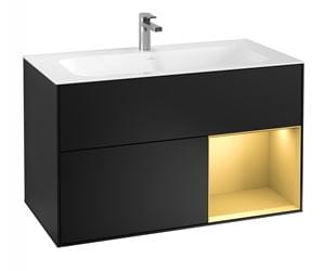 VILLEROY & BOCH FINION skrinka pod umývadlo 99,6x49,8x59,1 cm, 3 zásuvky, 1 polica, Push-open, s osvetlením, Black Matt Lacquer/Gold Matt