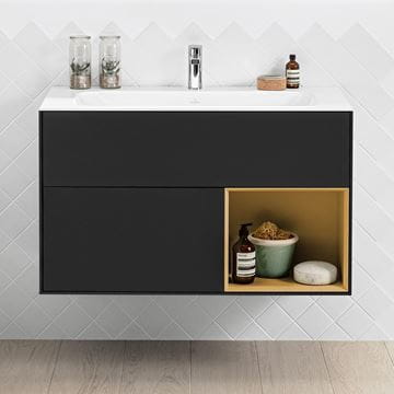 VILLEROY & BOCH FINION skrinka pod umývadlo 99,6x49,8x59,1 cm, 3 zásuvky, 1 polica, Push-open, s osvetlením, Black Matt Lacquer/Gold Matt G040HFPD Obrázek - fotka