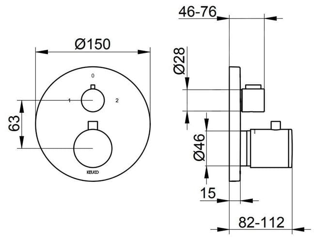 KEUCO EDITION 400 sprchová podomietková termostatická batéria, pre 2 spotrebiče, chróm 51574010181 Technický nákres