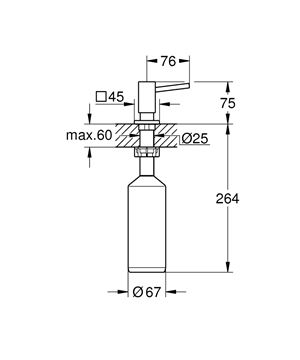 GROHE dávkovač tekutého mydla 500 ml, vstavaný, chróm 40649000 Technický nákres