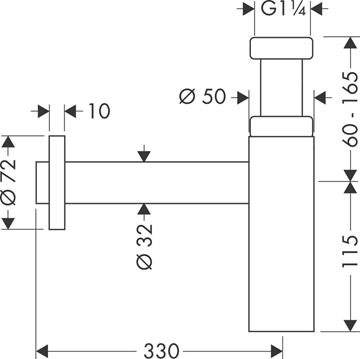 AXOR FLOWSTAR S dizajnový sifón k umývadlu DN32, s prevlečnou maticou 5/4, chróm 51305000 Technický nákres