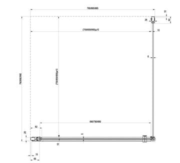 RAVAK CHROME CRV1 100 sprchové dvere 100x195 cm, lietacie, chróm lesk/sklo transparent 1QVA0C01Z1 Technický nákres