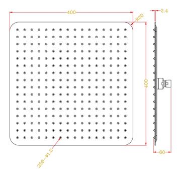 EASY horná sprcha 400x400 mm, nerez EA0003 Technický nákres