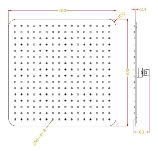 EASY horná sprcha 400x400 mm, nerez EA0003 Technický nákres