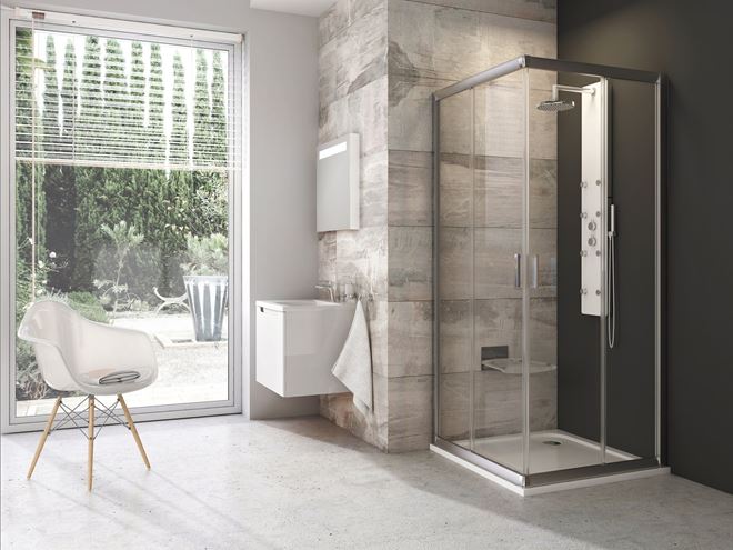 RAVAK BLIX BLRV2 80 sprchovací kút 80x80 cm rohový vstup, posuvné dvere, satin/sklo transparent 1LV40U00Z1 Obrázek - fotka