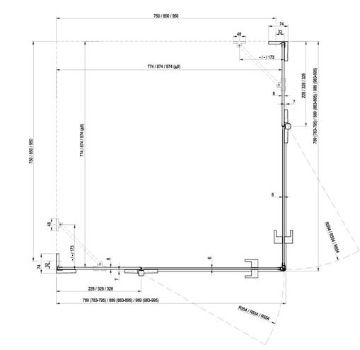RAVAK BRILLIANT BSRV4 80 sprchovací kút 80x80 cm, rohový vstup, chróm/sklo transparent 1UV44A00Z1 Technický nákres