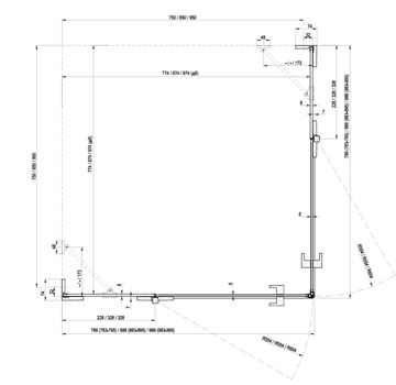 RAVAK BRILLIANT BSRV4 80 sprchovací kút 80x80 cm, rohový vstup, chróm/sklo transparent 1UV44A00Z1 Technický nákres