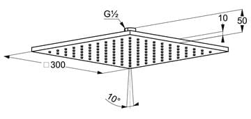 KLUDI A-QA horná sprcha 300x300 mm, chróm 6443005-00 Technický nákres