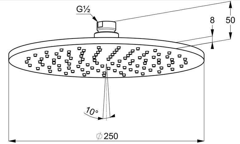 KLUDI A-QA horná sprcha pr. 250 mm, matná čierna/chróm 6432587-00 Technický nákres