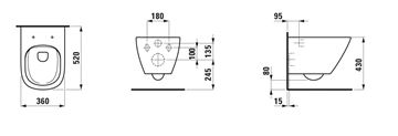 LAUFEN LUA závesné WC, so SoftClose sedátkom, Rimless splachovanie H8660800000001 Technický nákres