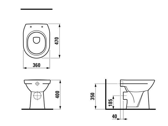 LAUFEN PRO stacionárne WC, zadný odpad H8219560000001 Technický nákres