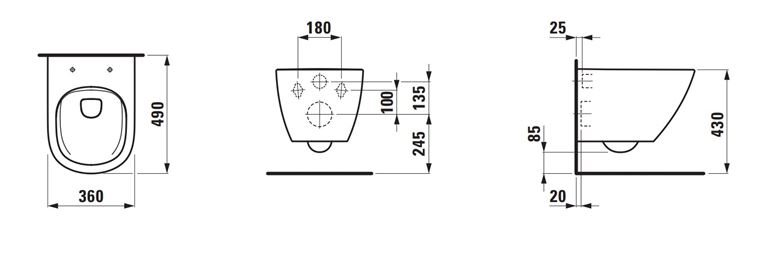 LAUFEN LUA závesné WC, Rimless splachovanie H8200830000001 Technický nákres