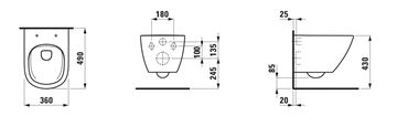 LAUFEN LUA závesné WC, Rimless splachovanie H8200830000001 Technický nákres