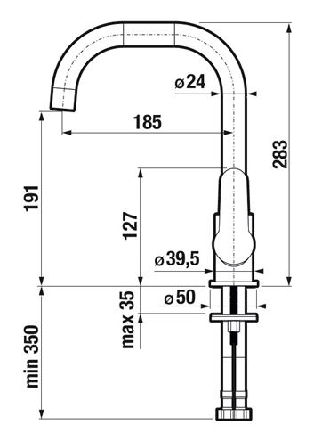 JIKA ENYO drezová batéria, chróm H3512G10042611 Technický nákres