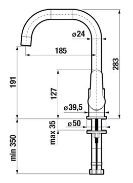 JIKA ENYO drezová batéria, chróm H3512G10042611 Technický nákres