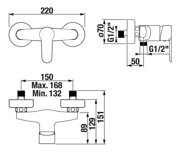 JIKA ENYO sprchová nástenná batéria, chróm H3312G70044001 Technický nákres