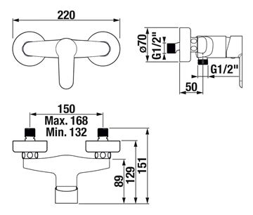 JIKA ENYO sprchová nástenná batéria, chróm H3312G70044001 Technický nákres