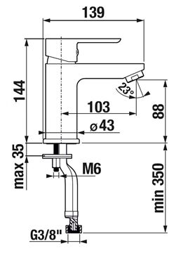 JIKA ENYO umývadlová stojanková batéria, chróm H3112G10041101 Technický nákres