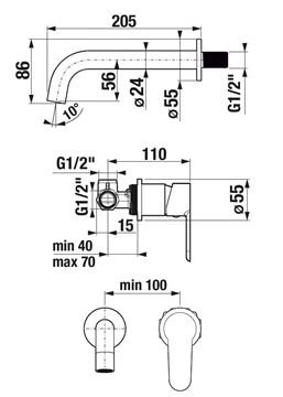 JIKA ENYO umývadlová podomietková batéria, chróm H3112G60041201 Technický nákres