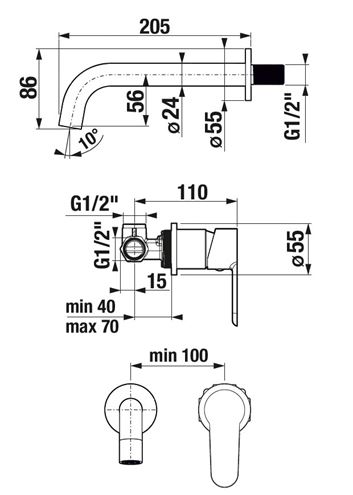 JIKA ENYO umývadlová podomietková batéria, chróm H3112G60041201 Technický nákres